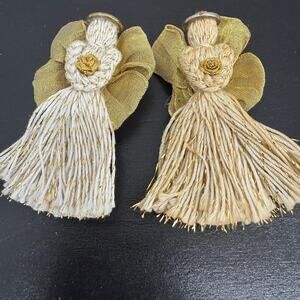 Vintage Angel Brooch s Set of 2 Fabric 3” Gold & White